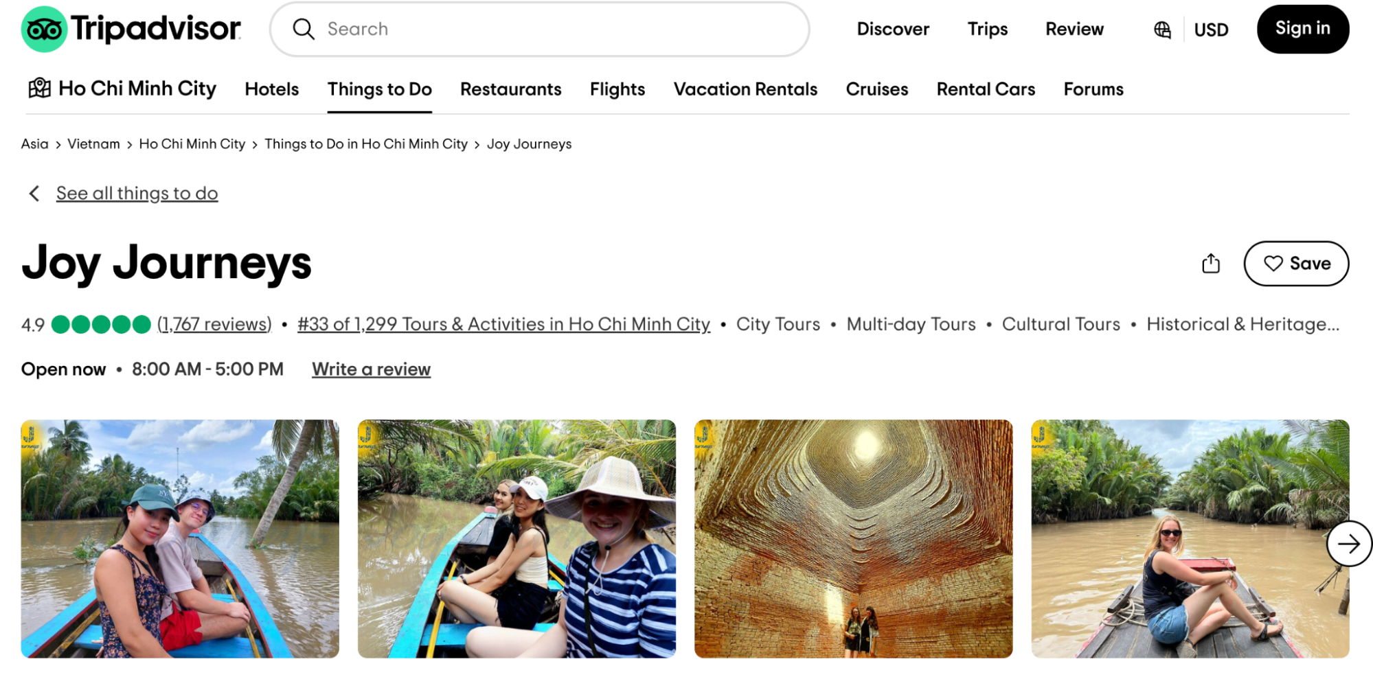 Joy Journeys Cu Chi Tunnels review section on TripAdvisor
